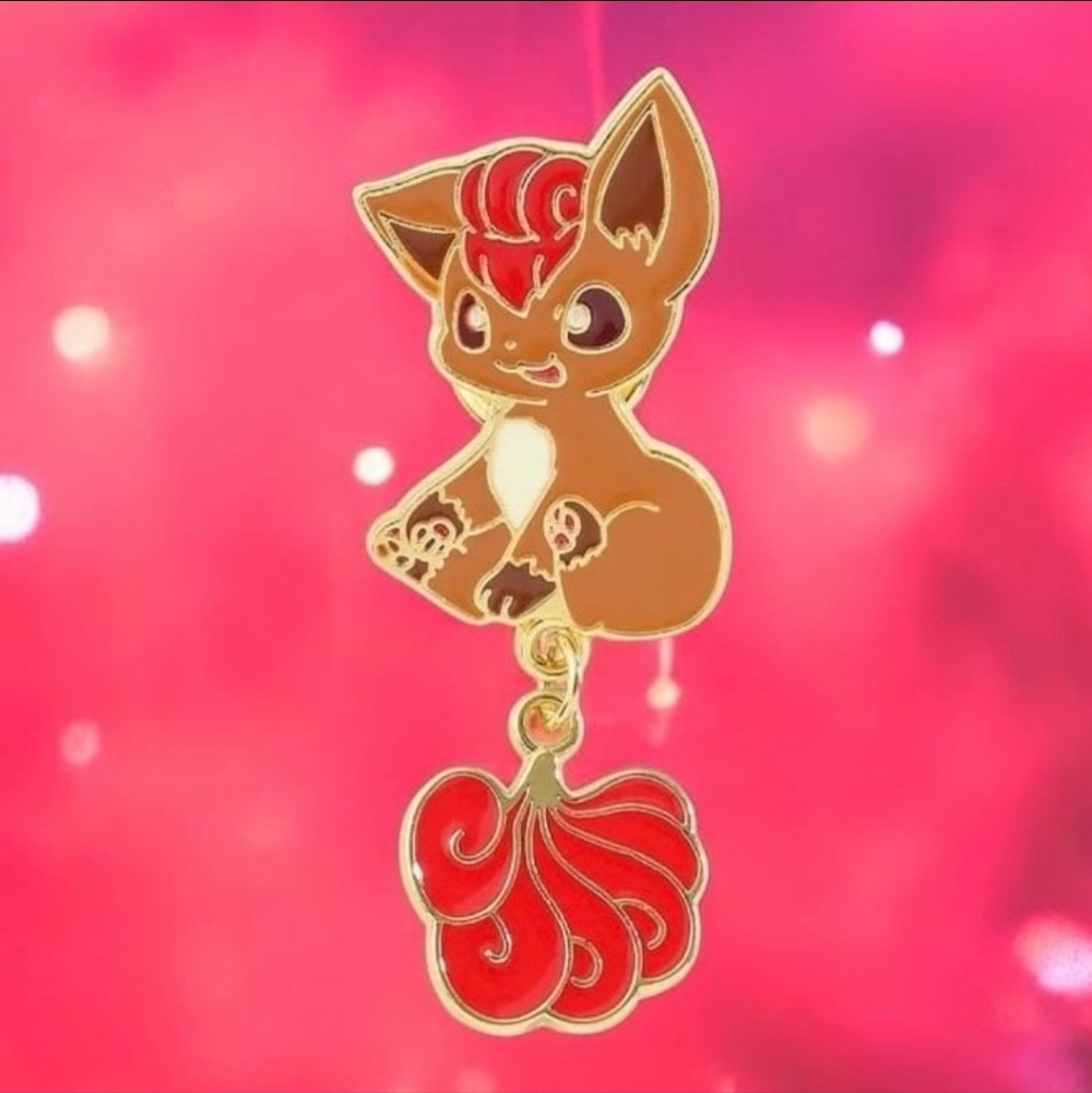 Pokemon Vulpix Enamel Dangle Pin — Brown & Red